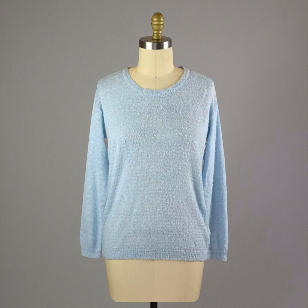 TERRANOVA MARLED KNIT LIGHT BLUE OPEN BACK SWEATER